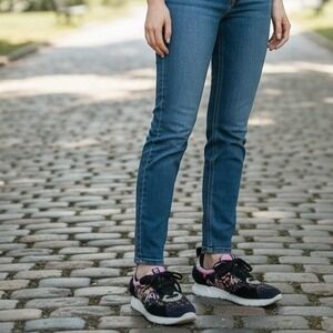 MSGM Mixed Media Tweed Suede Fur Trim Sneakers Black Pink Geometric Size 40